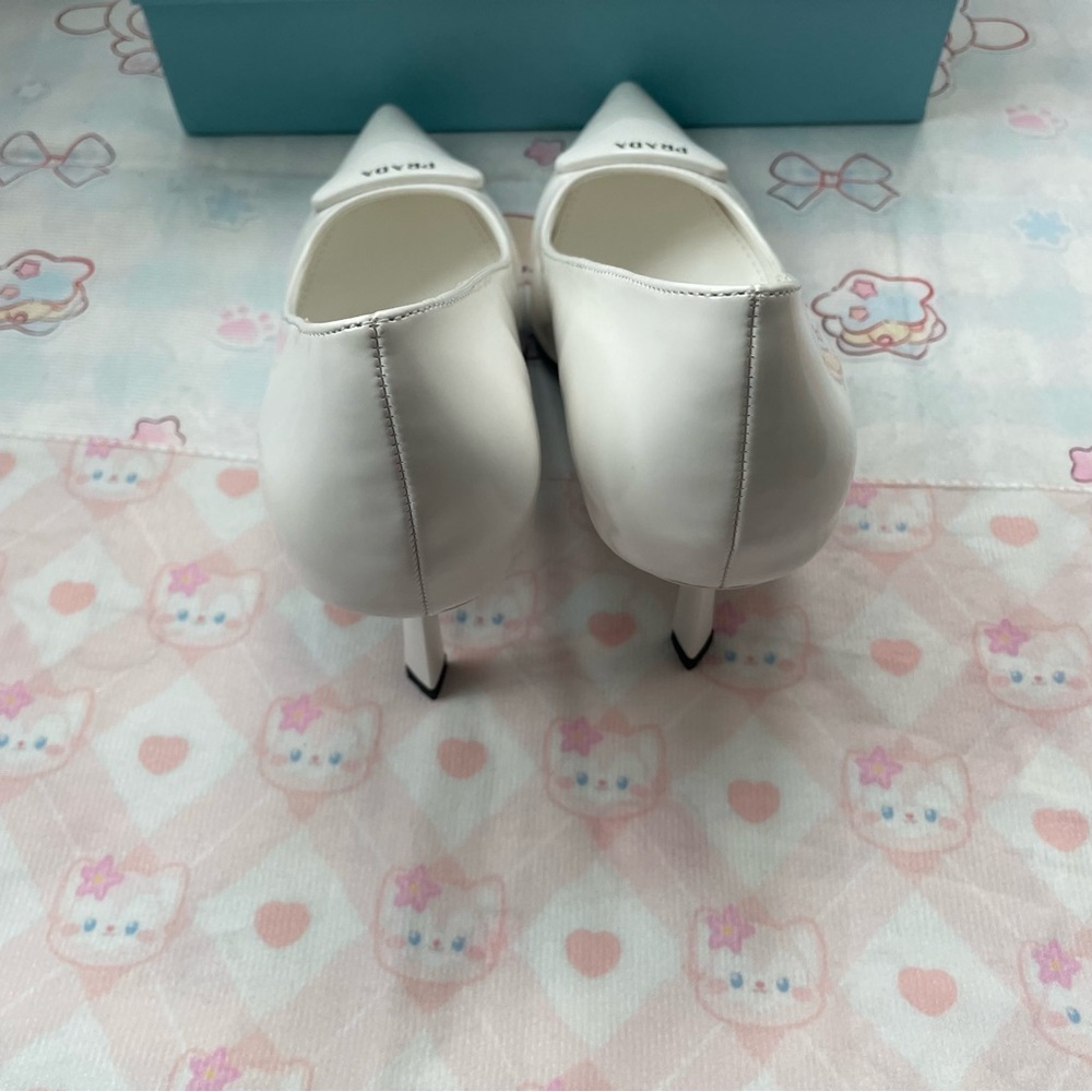 Prada White Patent Leather Pointed-Toe Pumps - Picture 5 of 8